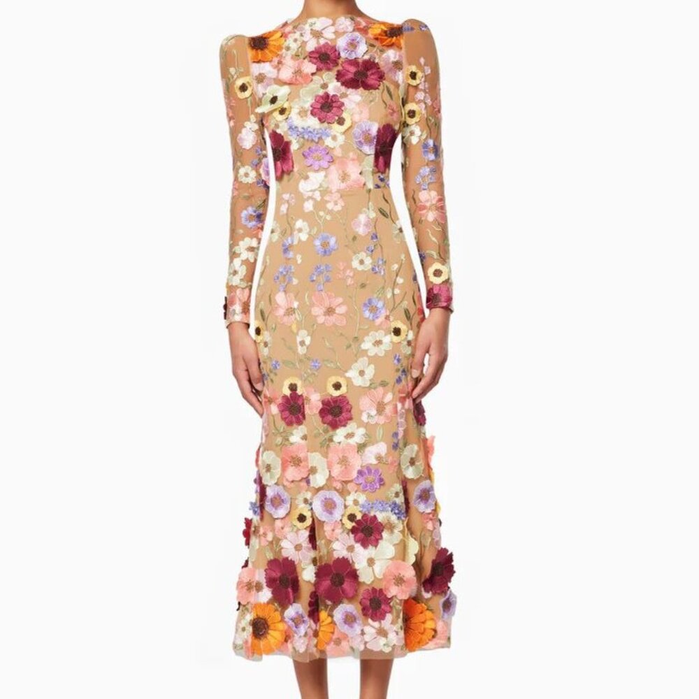 Shannon 3D Floral Midi Dress In Pink